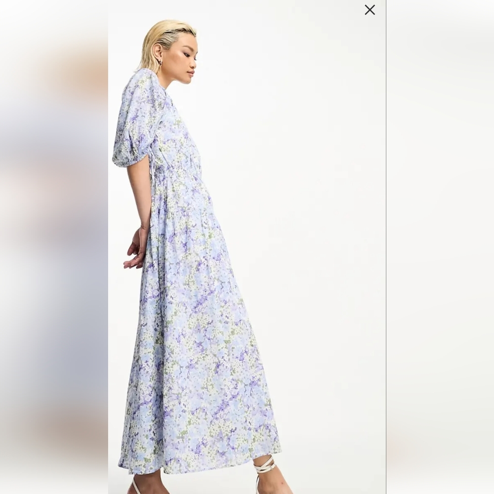 & Other Stories gather sleeve midaxi dress in blue floral